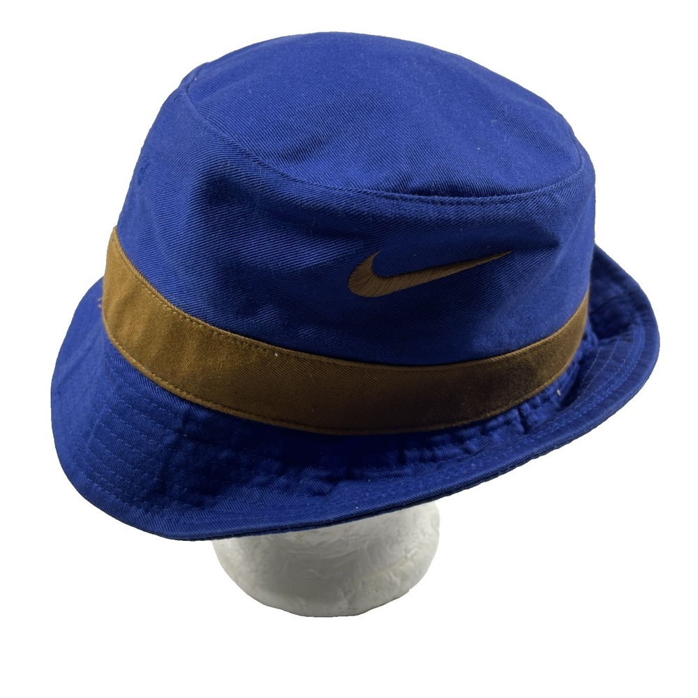 Vintage Nike Bucket Hat Womens  Blue Brown Logo Cotton Outdoor Hiking 90s Y2K